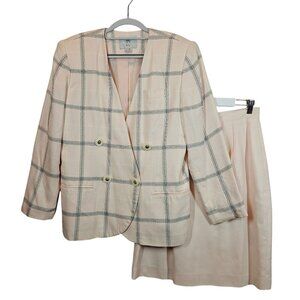 Amanda Smith Petites Blazer Skirt Set Womens 12p Pink Checkered Career Formal